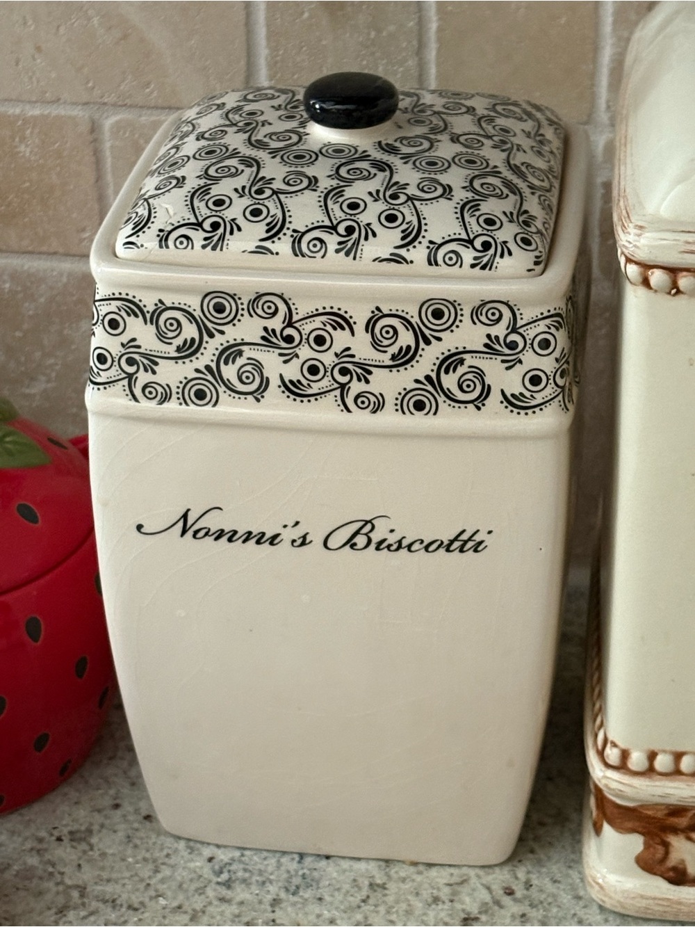 MAKE OFFERS! Ceramic “Biscotti” Jar, Cookie Jar, For Kitchen Storage Or Display